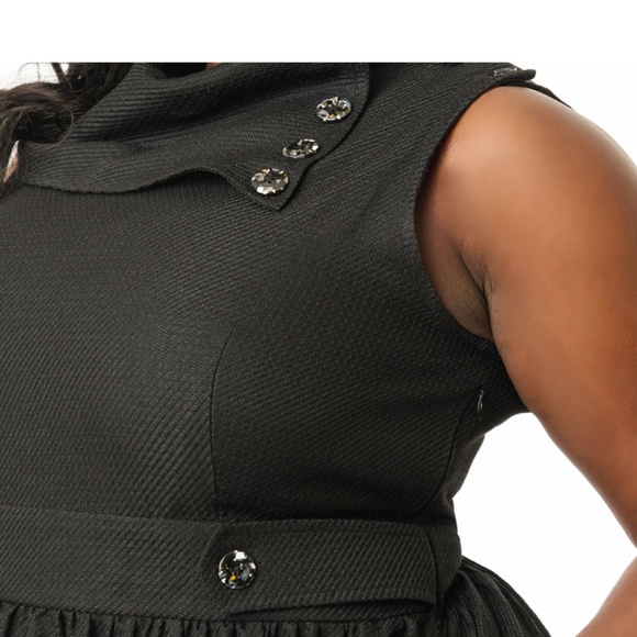 NWT Unique Vintage/Smak Parlour XL/14 Black Tweed Funnel Neck Fit & Flare Dress - Picture 3 of 7